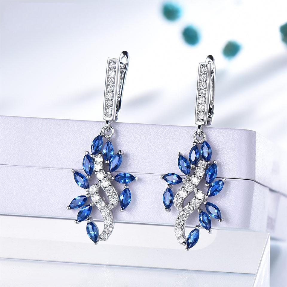 Blue Sapphire Drop Earrings for Women Genuine 925 Sterling Silver Gemstone September Gemstone Birthday Party Gift for Her