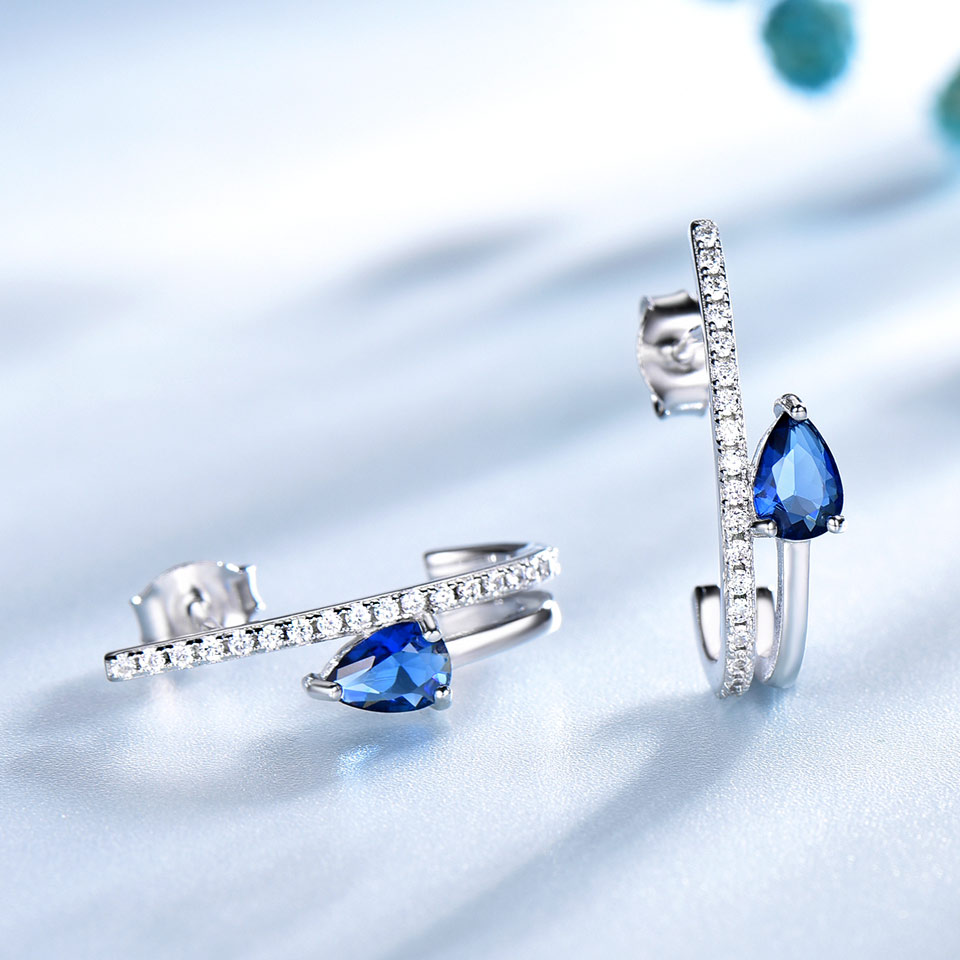 Solid 925 Sterling Silver Drop Earrings for Women Blue Sapphire Gemstone Earrings Wedding Fine Jewelry Simple Party Gift