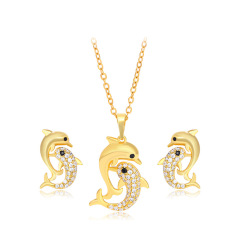 18K Gold Plated CZ Pave Setting Exquisite Whale Necklace Earrings Jewelry Set Charm Ladies Girls Jewelry Fashion Accessory Set Cute Gifts