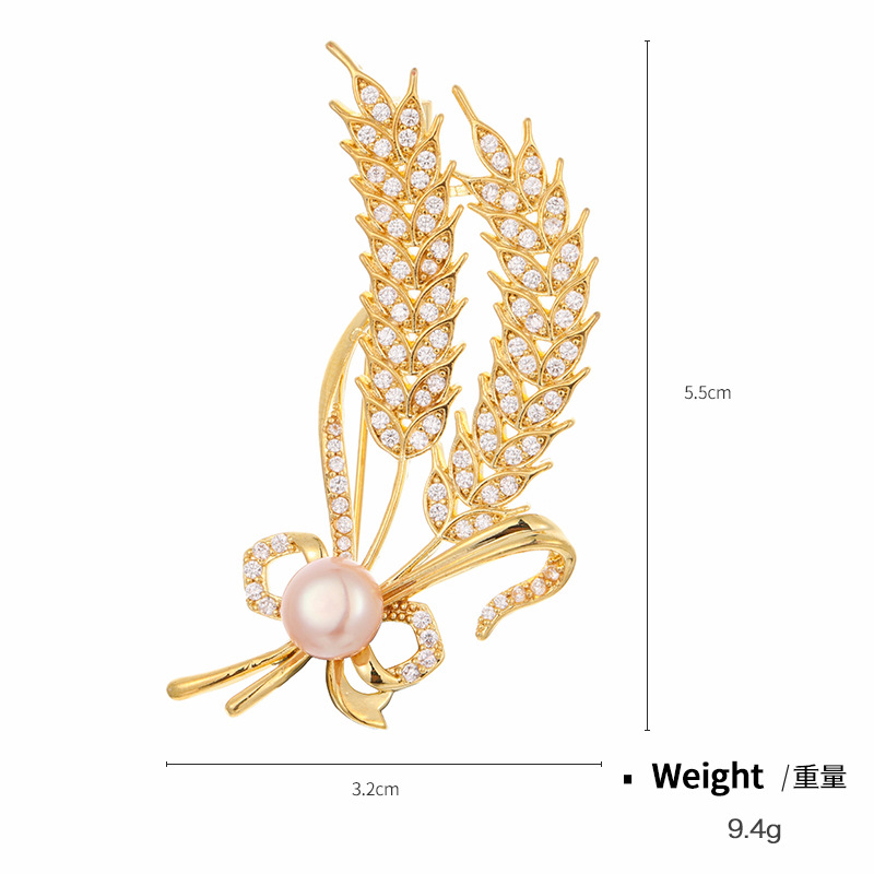 Luxury Rhinestone Wheat Ear Natural Pearl Brooch Collar Pins For Suit Shining Women Men's Party Brooches Jewelry