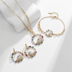 18K Gold Plated Colorful CZ Stone Setting Exquisite Bird Necklace Earrings Bracelet Jewelry Set Charm Ladies Girls Jewelry Fashion Accessory Set Cute Gifts