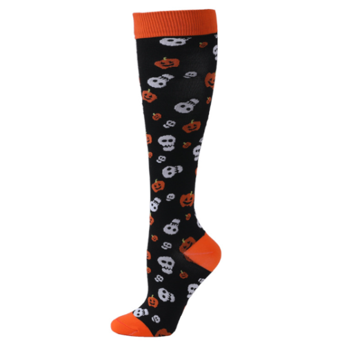 Halloween Socks Funny Sport Knee High Socks Custom Skulls Medical Compression Socks for Nurse