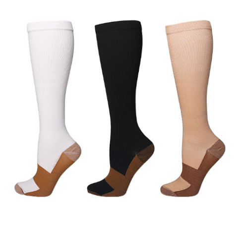 Plus Size Varicose Veins Nurse Sports Running Knee High White Socks Compression Socks Athletic Medical 20-30mmHg Copper Socks