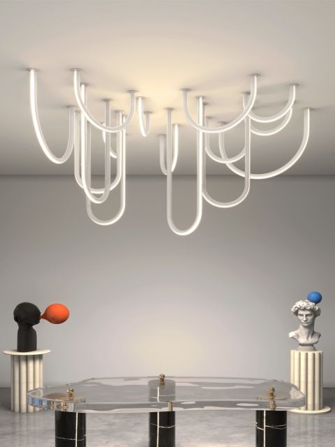 Chandelier Simplicity Linear Style with Spiral Acrylic LED Flexible Tube Suspension Lighting in Ceiling