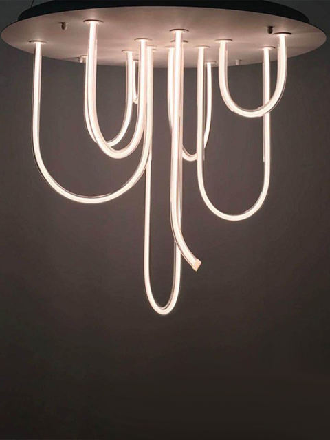 Chandelier Simplicity Linear Style with Spiral Acrylic LED Flexible Tube Suspension Lighting in Ceiling