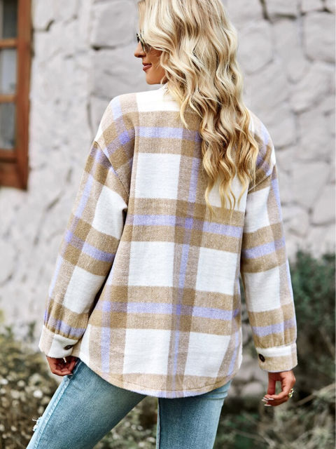 Casual Lapel Plaid Long Sleeve Single Breasted Jacket