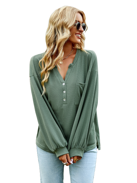 GAOVOT Knit Loose Top For Women 2022 Ladies Autumn Winter V Neck Long Sleeve Solid Color Single Breasted Casual T-Shirt