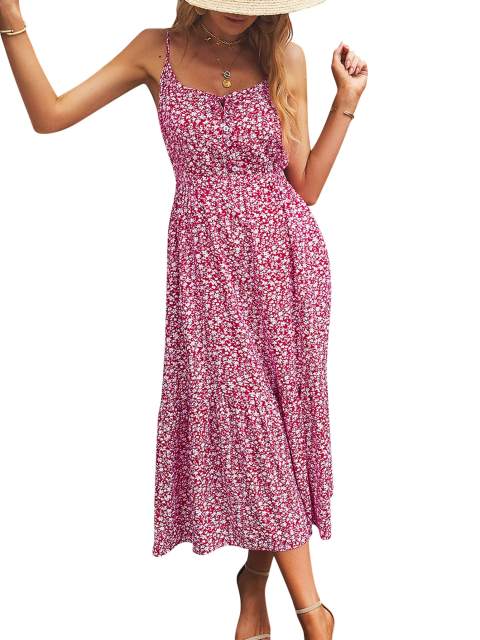 GAOVOT Women's Summer Spaghetti Strap Dresses Boho Floral Sundresses Dress Casual Sleeveless Flowy Beach Dress with Pockets