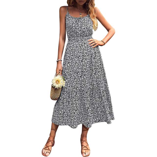 GAOVOT Women's Summer Spaghetti Strap Dresses Boho Floral Sundresses Dress Casual Sleeveless Flowy Beach Dress with Pockets