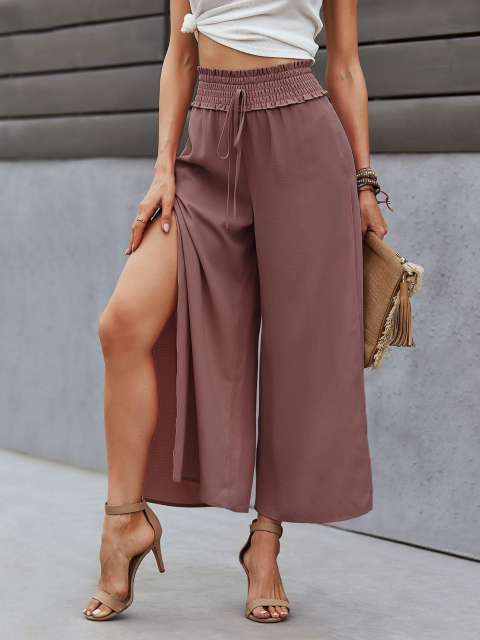 High Waist Split Wide Leg Pants