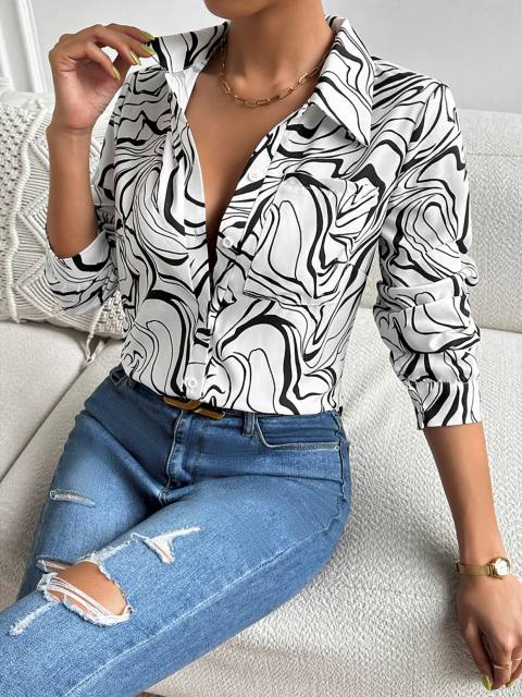 2023 Spring Full Print Long Sleeves Elegant Shirt