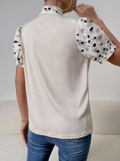 Polka Dot Bow Ribbon T Shirt Top