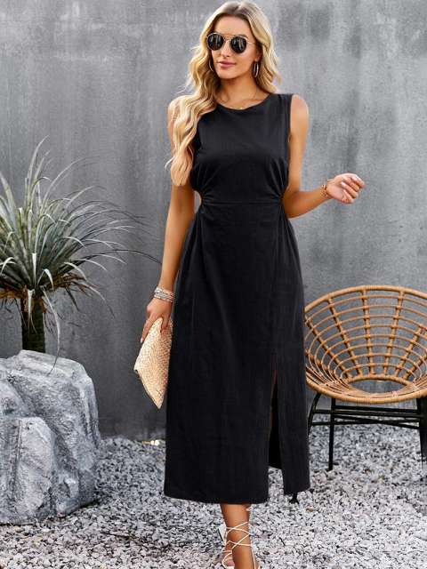 Sleeveless Tank Waist Cut-Out Split Hem Dress