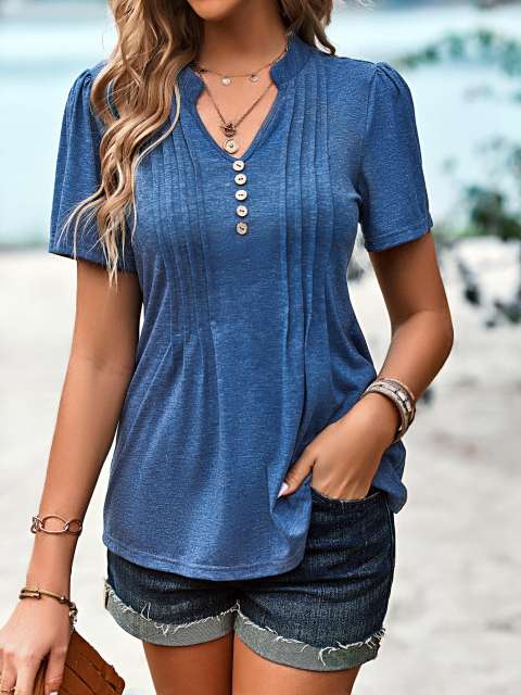 Solid Ruched Slim Waist T Shirt Top