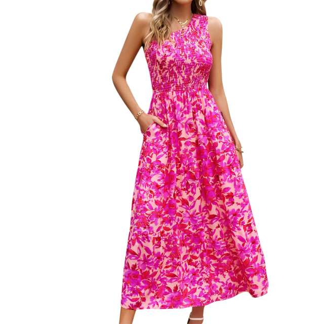 Floral One-Shoulder Tiered Ruffle Midi Dress