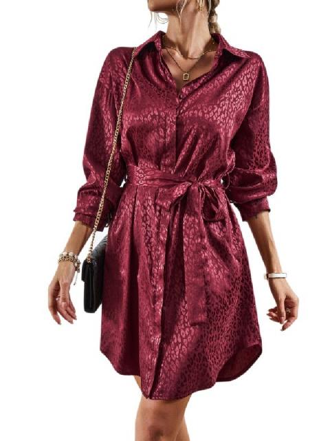 Leopard Button Front Belted Shirt Dress