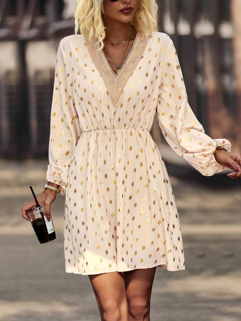 Long Sleeve Ruffle V-Neck Mini Dress