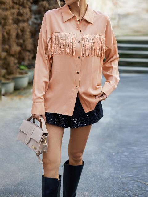 Fringed Single Row Multi-Button Cardigan