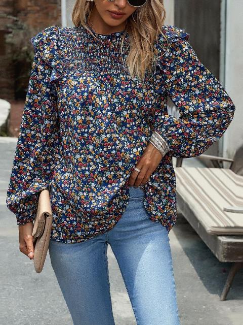 Floral Print Ruffle Long Sleeve Blouse