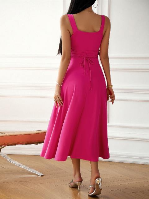 Square Neck Solid Color Halter Dress