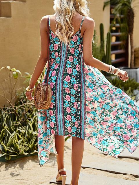 V-Neck Halter Print Sleeveless Dress