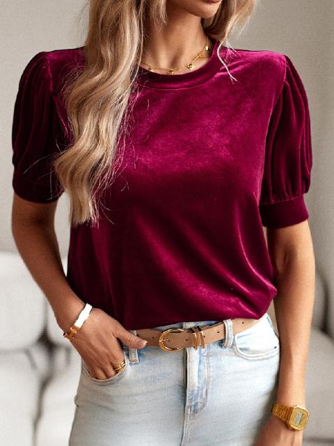 Elegant Solid Color Short Sleeve Top