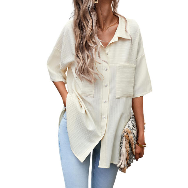Solid Color Shirt Neck Long Sleeve Cardigan