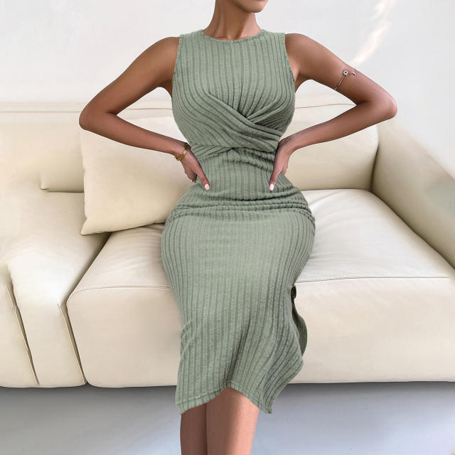 Solid Color Sexy Sleeveless Hip Wrap Knit Dress