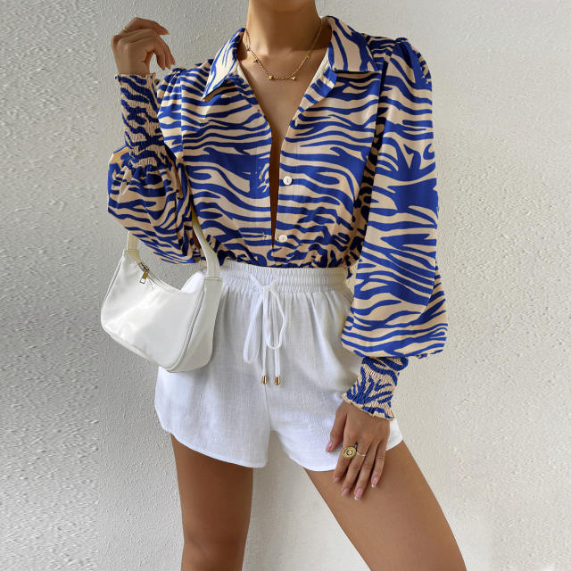 Sexy Leopard Print Long Lantern Sleeve Shirt