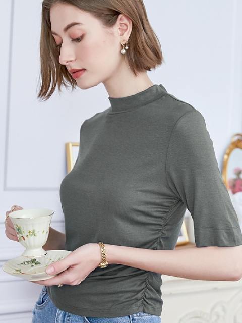 Mock Turtleneck Half Sleeve Slim Fit T Shirt Tops