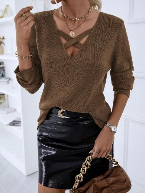 Long Sleeve V Neck Knit Pullover Sweater