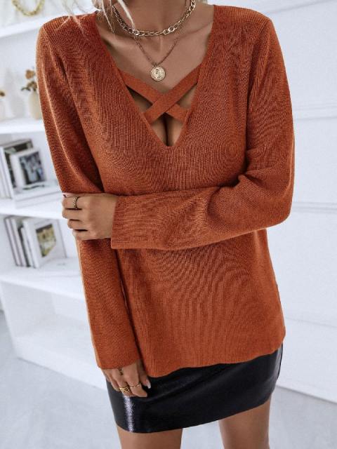Long Sleeve V Neck Knit Pullover Sweater