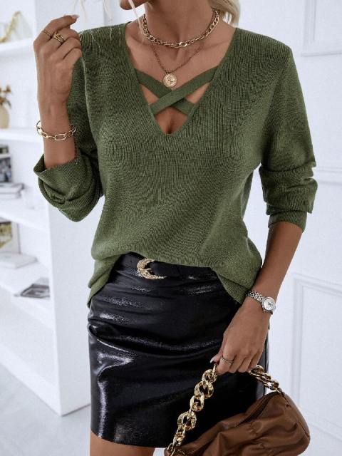 Long Sleeve V Neck Knit Pullover Sweater