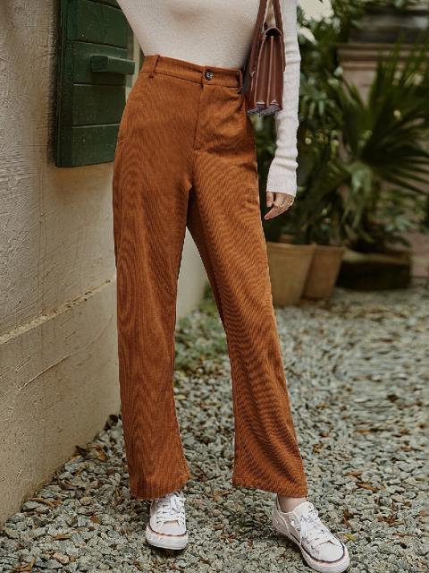 Solid Color Corduroy Straight Loose Pants