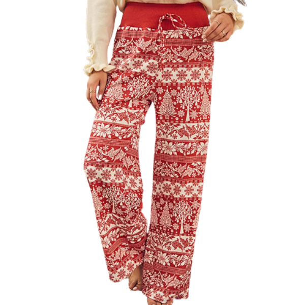 Christmas Holiday High Waist Loose Trousers