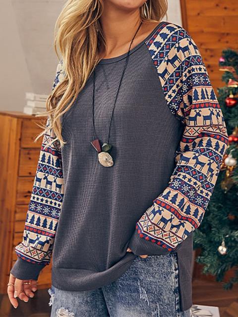Christmas Waffle Patchwork Print Top