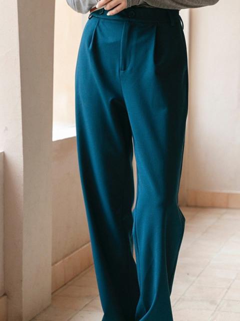 Tie Waist Button Straight Casual Pants