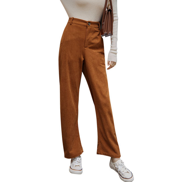 Solid Color Corduroy Straight Loose Pants