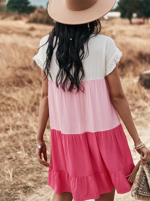 Round Neck Short Sleeve Tiered Dress