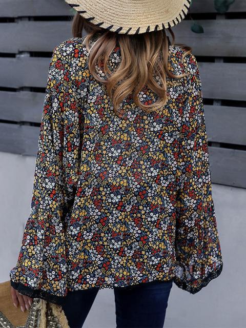 Floral Tie-Front Bell Sleeve Cardigan Jacket