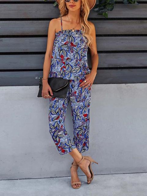 Printed Camisole Pants Vacation Two Piece Set