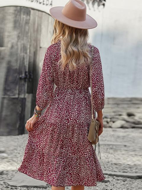 Long Sleeve Floral Waist Slimming A-Line Dress