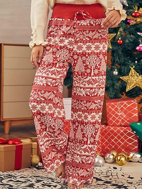 Christmas Holiday High Waist Loose Trousers