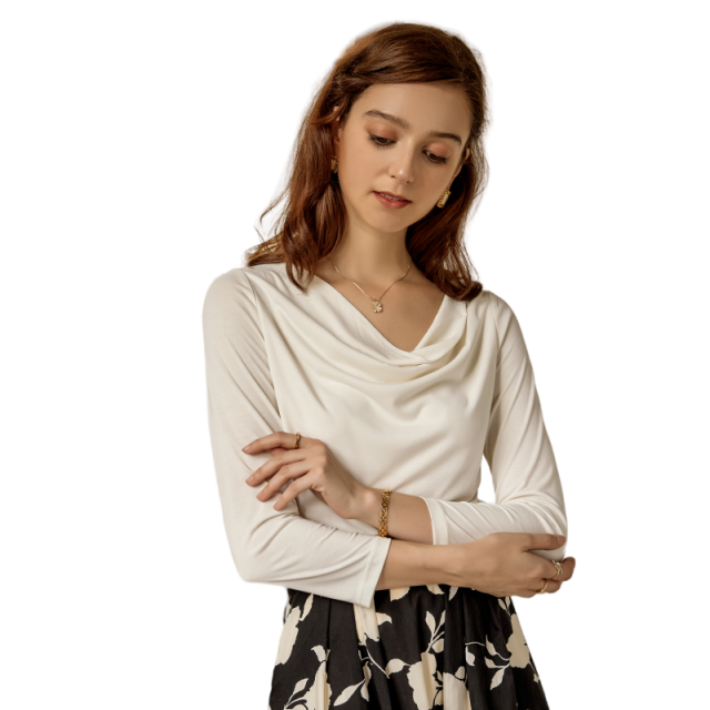 French Collarless Design Long-Sleeved Top