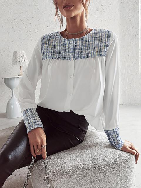Plaid Tweed Long Sleeve Button Down Shirt