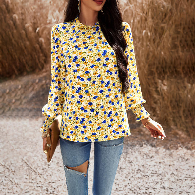 Lantern Sleeve Printed Long Sleeve Blouse