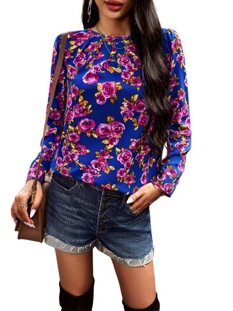 Printed Round Neck Backless Blouse
