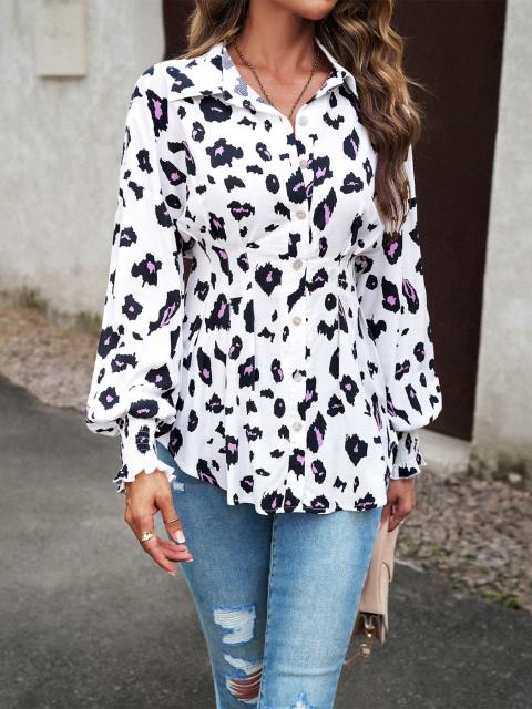 Button Down Front Lantern Sleeves Shirt
