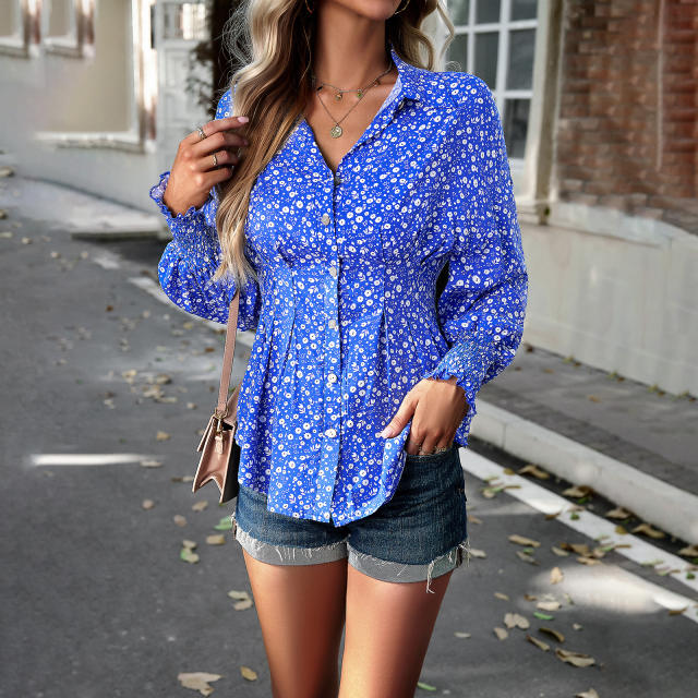 Button Down Front Lantern Sleeves Shirt