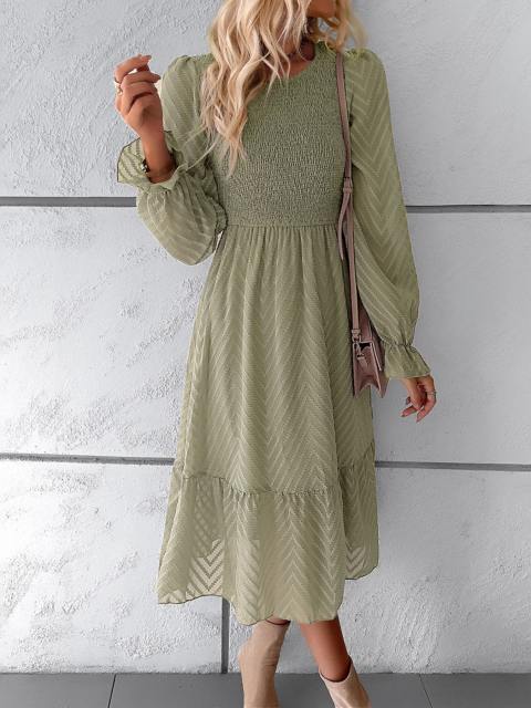 Solid Round Neck Long Sleeve Madi Dress